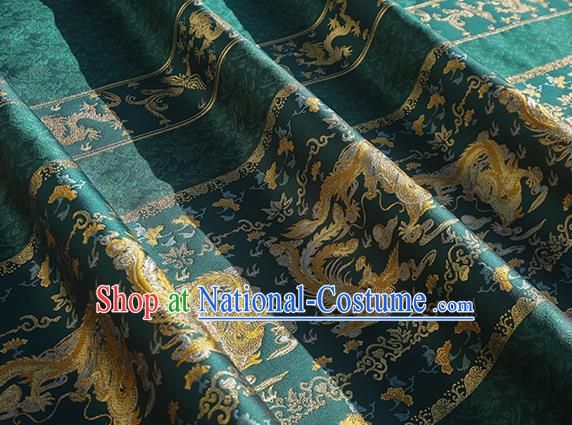 Chinese Royal Dragon Phoenix Pattern Design Atrovirens Brocade Fabric Asian Traditional Horse Face Skirt Satin Silk Material