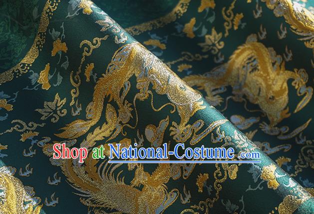 Chinese Royal Dragon Phoenix Pattern Design Atrovirens Brocade Fabric Asian Traditional Horse Face Skirt Satin Silk Material