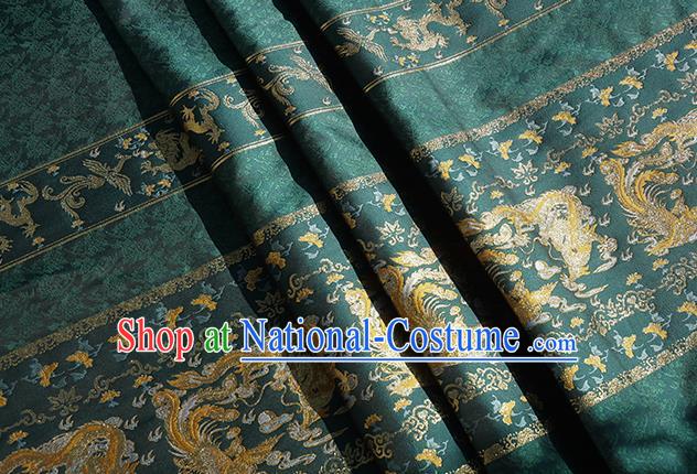 Chinese Royal Dragon Phoenix Pattern Design Atrovirens Brocade Fabric Asian Traditional Horse Face Skirt Satin Silk Material