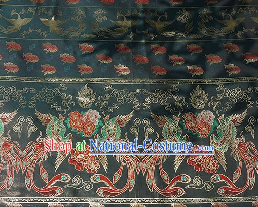 Chinese Royal Phoenix Peony Pattern Design Deep Grey Brocade Fabric Asian Traditional Horse Face Skirt Satin Silk Material