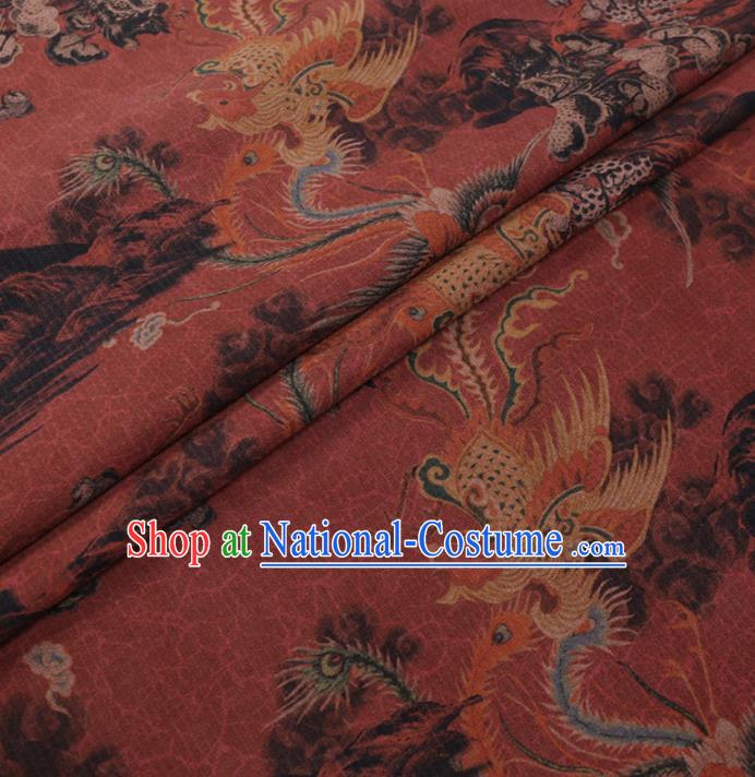 Chinese Classical Printing Phoenix Plum Pattern Design Purplish Red Gambiered Guangdong Gauze Fabric Asian Traditional Cheongsam Silk Material