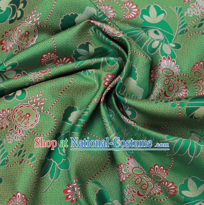 Chinese Classical Flowers Pattern Design Green Silk Fabric Asian Traditional Cheongsam Brocade Material