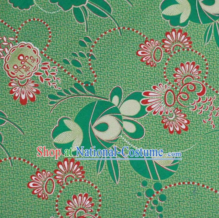 Chinese Classical Flowers Pattern Design Green Silk Fabric Asian Traditional Cheongsam Brocade Material