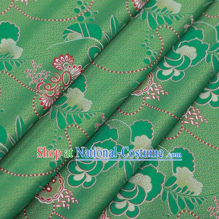 Chinese Classical Flowers Pattern Design Green Silk Fabric Asian Traditional Cheongsam Brocade Material