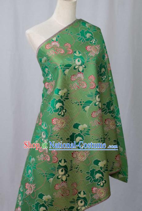 Chinese Classical Flowers Pattern Design Green Silk Fabric Asian Traditional Cheongsam Brocade Material