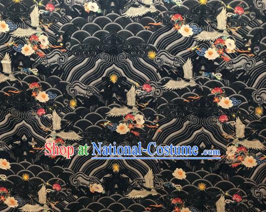 Asian Chinese Traditional Crane Pattern Design Black Gambiered Guangdong Gauze Fabric Silk Material