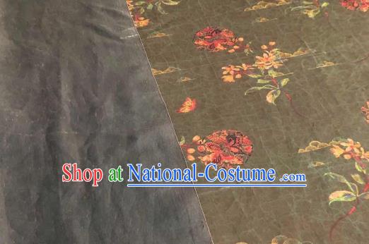 Asian Chinese Traditional Flowers Pattern Design Olive Green Gambiered Guangdong Gauze Fabric Silk Material