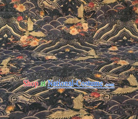 Asian Chinese Traditional Cranes Pattern Design Black Gambiered Guangdong Gauze Fabric Silk Material