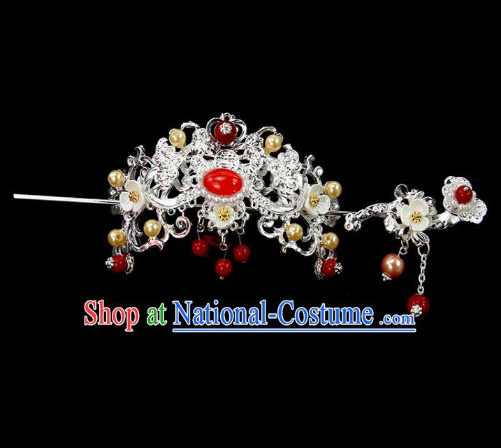 Chinese Ancient Princess Argent Hair Crown and Hairpins Traditional Classical Dance Hair Accessories for Women