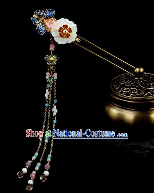 Chinese Ancient Princess Tassel Cloisonne Butterfly Hairpins Traditional Classical Dance Hair Accessories for Women