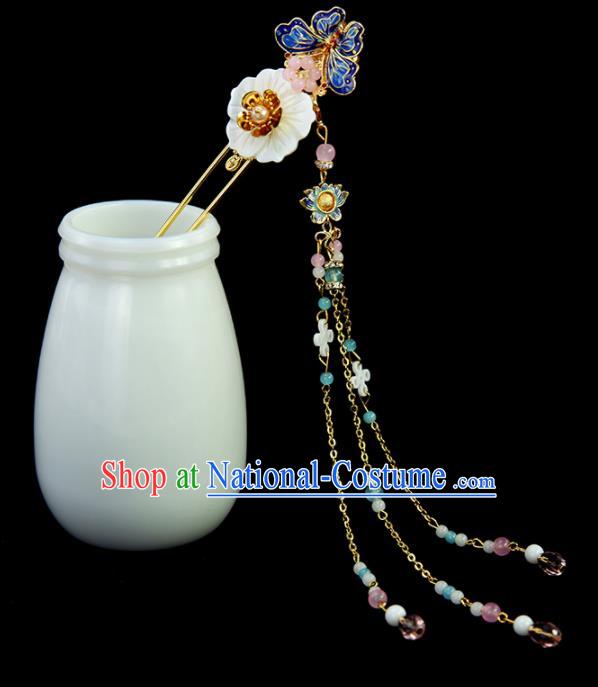 Chinese Ancient Princess Tassel Cloisonne Butterfly Hairpins Traditional Classical Dance Hair Accessories for Women