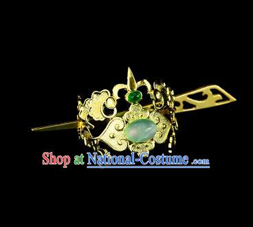 Chinese Drama Royal Prince Green Glass Hair Crown and Hairpin Ancient Swordsman Hair Accessories for Men