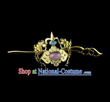 Chinese Drama Royal Prince Lilac Glass Hair Crown and Golden Hairpin Ancient Swordsman Hair Accessories for Men