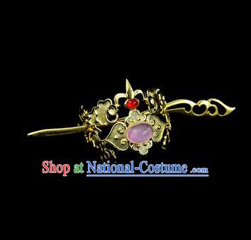 Chinese Drama Royal Prince Purple Glass Hair Crown and Golden Hairpin Ancient Swordsman Hair Accessories for Men