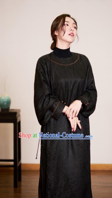 Traditional Chinese Cheongsam Black Silk Qipao Dress for Women