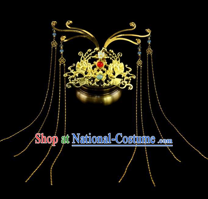 Chinese Ancient Queen Golden Tassel Hair Crown Hairpins Traditional Classical Dance Hair Accessories for Women