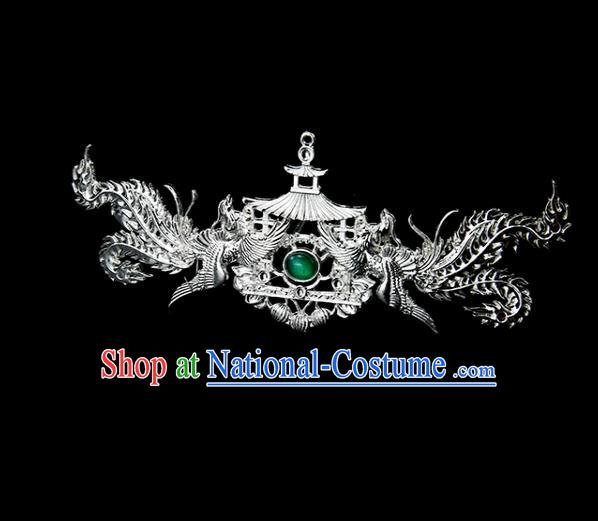 Chinese Ancient Princess Green Glass Hair Clip Phoenix Hairpins Traditional Classical Dance Hair Accessories for Women