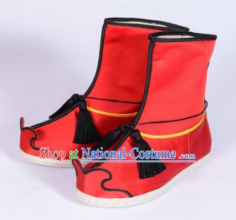 Chinese Ancient Swordsman Shoes Handmade Red Boots Traditional Hanfu Shoes Opera Shoes for Men