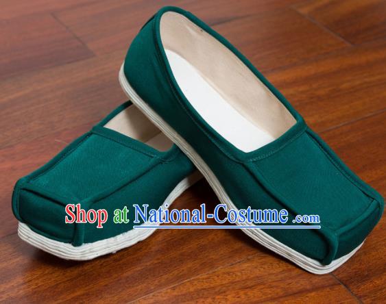 Chinese Handmade Ming Dynasty Green Cloth Shoes Traditional Hanfu Shoes Opera Shoes for Men