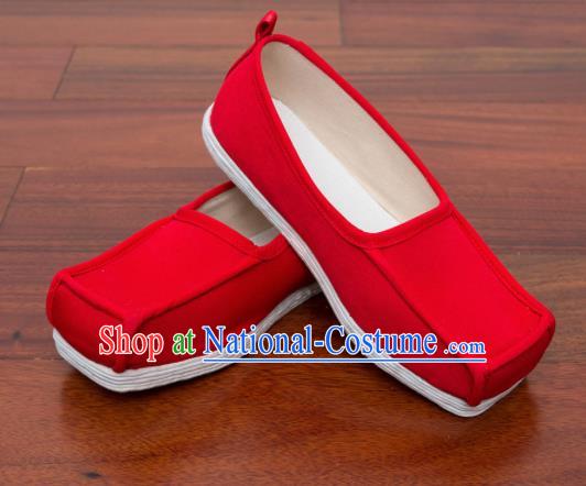 Chinese Handmade Ming Dynasty Red Cloth Shoes Traditional Hanfu Shoes Opera Shoes for Men