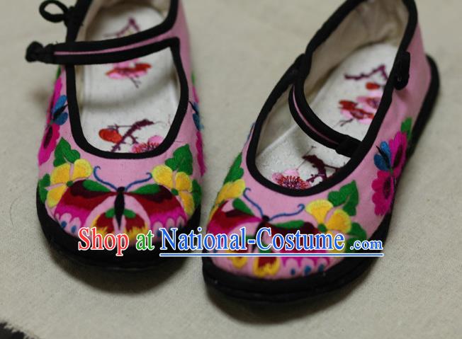 Chinese Traditional Embroidered Butterfly Pink Shoes Hanfu Shoes for Women