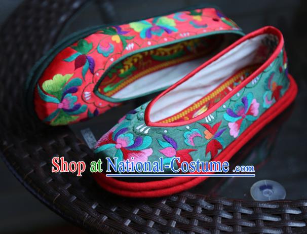 Chinese Embroidered Deep Green Shoes Handmade Hanfu Shoes Traditional National Shoes for Women