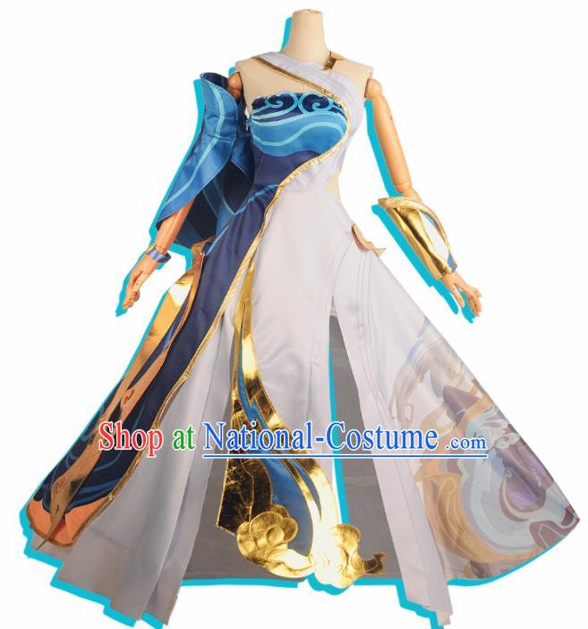 Chinese Cosplay Game Swordswoman Blue Dress Traditional Ancient Female Knight Costume for Women