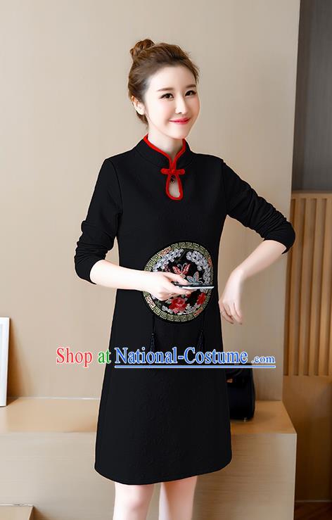 Chinese Traditional Black Cheongsam Costume China National Qipao Dress for Women