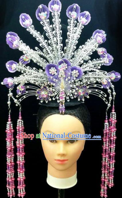 Chinese Traditional Peking Opera Queen Purple Phoenix Hairpins Handmade Beijing Opera Diva Hair Accessories for Women