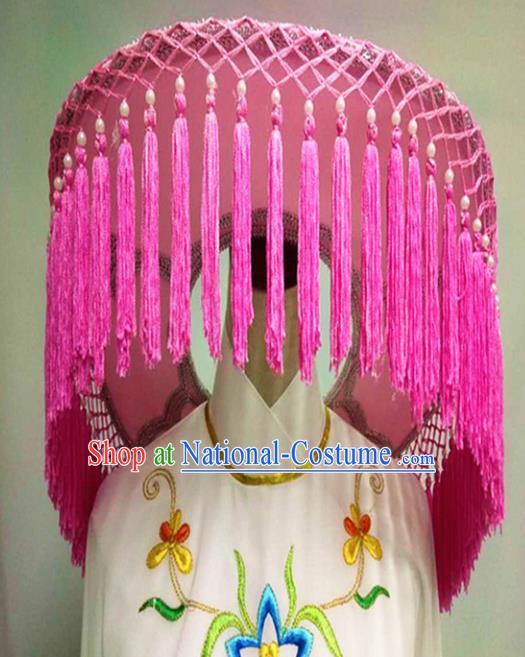 Chinese Traditional Peking Opera Fisher Girl Pink Tassel Hat Handmade Beijing Opera Diva Hair Accessories for Women