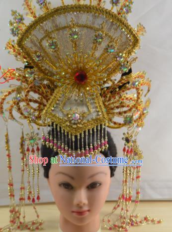 Chinese Traditional Peking Opera Queen Golden Tassel Phoenix Crown Handmade Ancient Court Lady Hair Accessories for Women