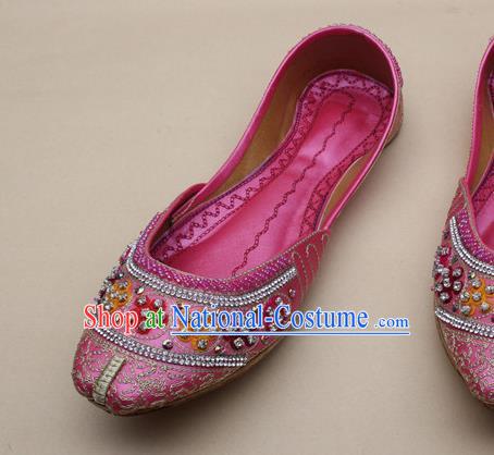 Asian Nepal National Peach Pink Leather Shoes Handmade Indian Traditional Folk Dance Shoes for Women