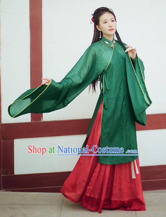 Chinese Ancient Drama Princess Green Blouse and Skirt Traditional Ming Dynasty Nobility Lady Costumes for Women