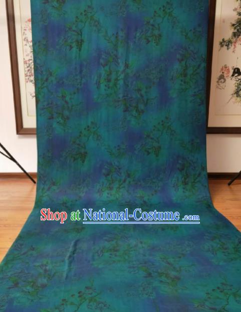 Asian Chinese Traditional Yulan Magnolia Pattern Design Blue Gambiered Guangdong Gauze Fabric Silk Material