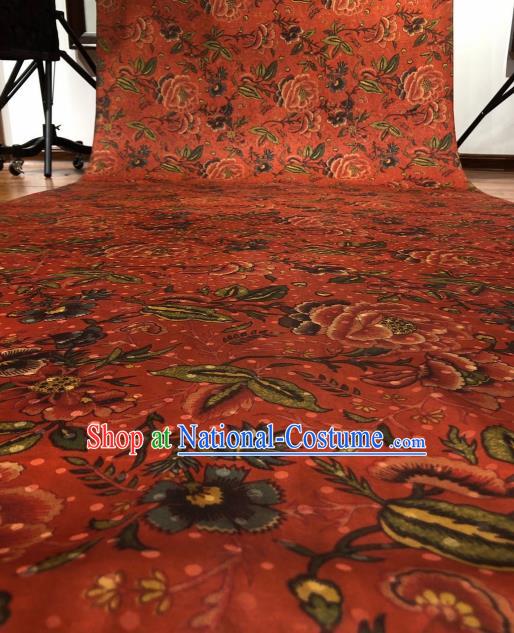 Asian Chinese Traditional Flowers Pattern Design Red Gambiered Guangdong Gauze Fabric Silk Material