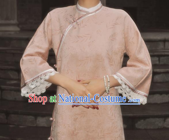 Chinese Traditional Peach Pink Cheongsam Costume Republic of China Mandarin Qipao Dress for Women