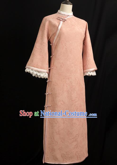 Chinese Traditional Peach Pink Cheongsam Costume Republic of China Mandarin Qipao Dress for Women