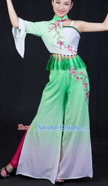 Chinese Spring Festival Gala Folk Dance Green Outfits Traditional Fan Dance Costume for Women