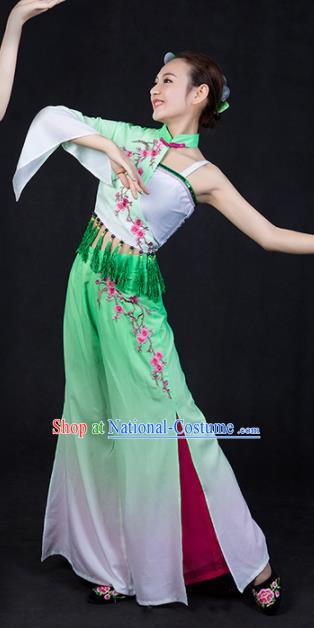 Chinese Spring Festival Gala Folk Dance Green Outfits Traditional Fan Dance Costume for Women