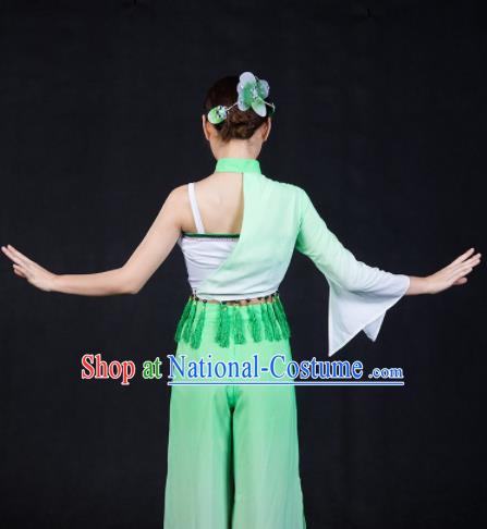 Chinese Spring Festival Gala Folk Dance Green Outfits Traditional Fan Dance Costume for Women