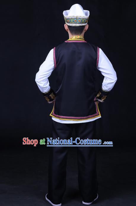 Chinese Traditional Tu Nationality Festival Compere Black Outfits Ethnic Minority Folk Dance Stage Show Costume for Men