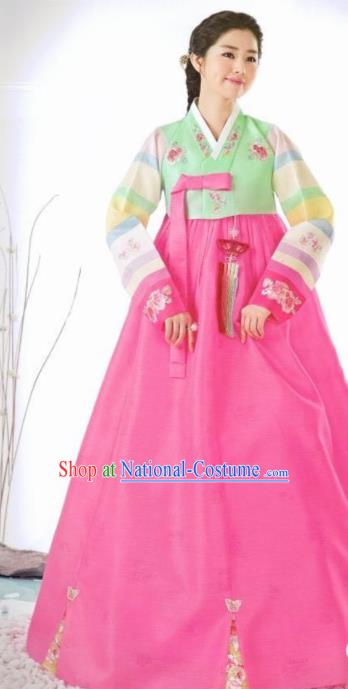 Korean Traditional Hanbok Mother of the Bride Outfit Green Blouse and Pink Dress Asian Korea Fashion Costume for Women