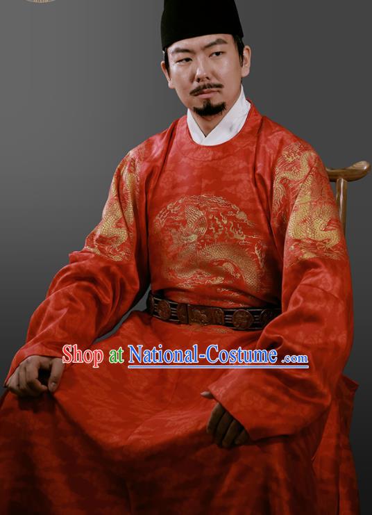 Chinese Ming Dynasty Royal Highness Embroidered Red Imperial Robe Ancient Emperor Costumes for Men