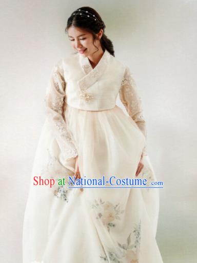 Korean Traditional Hanbok Wedding Bride White Blouse and Printing Dress Outfits Asian Korea Fashion Costume for Women