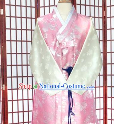 Korean Traditional Pink Satin Shirt and Grey Pants Hanbok Asian Korea Bridegroom Fashion Costume for Men