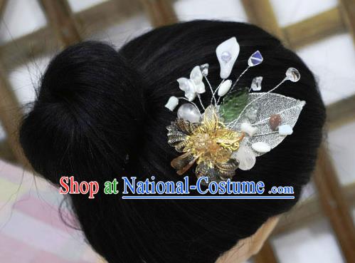 Korean Traditional Court Bride Golden Flower Hairpins Asian Korea Fashion Wedding Hair Accessories for Women