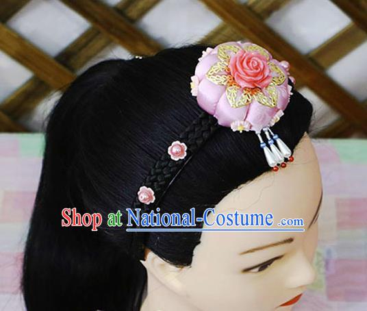 Korean Traditional Court Bride Pink Rose Hairband Asian Korea Fashion Wedding Hair Accessories for Women