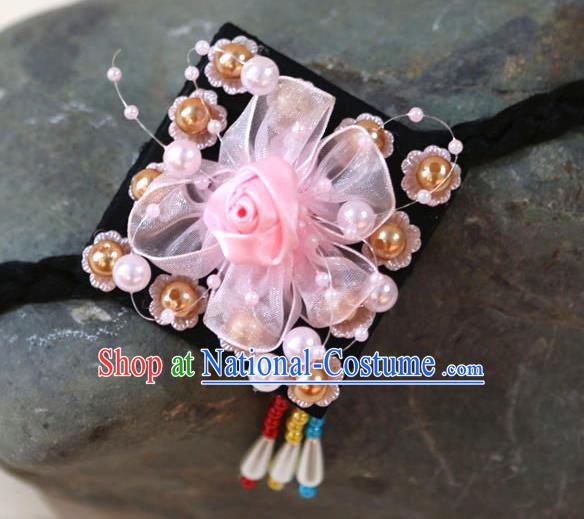 Korean Traditional Court Bride Pink Silk Rose Hairband Asian Korea Fashion Wedding Hair Accessories for Women