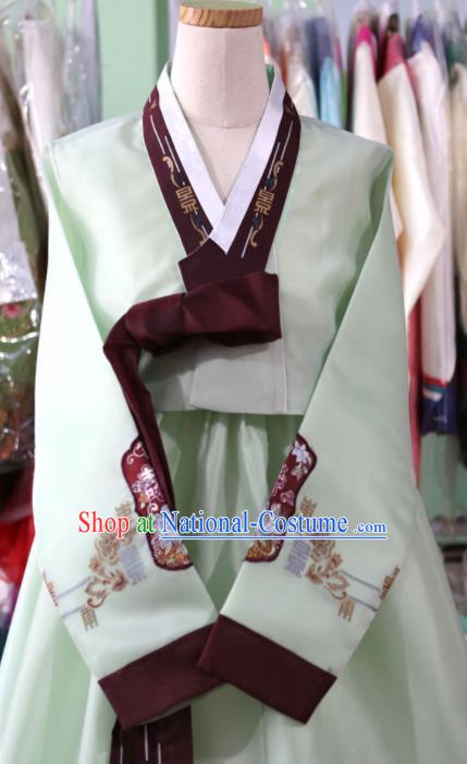 Korean Traditional Bride Garment Hanbok Embroidered Light Green Blouse and Dress Outfits Asian Korea Fashion Costume for Women