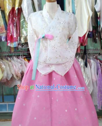 Korean Traditional Garment Bride Hanbok White Blouse and Pink Dress Outfits Asian Korea Fashion Costume for Women